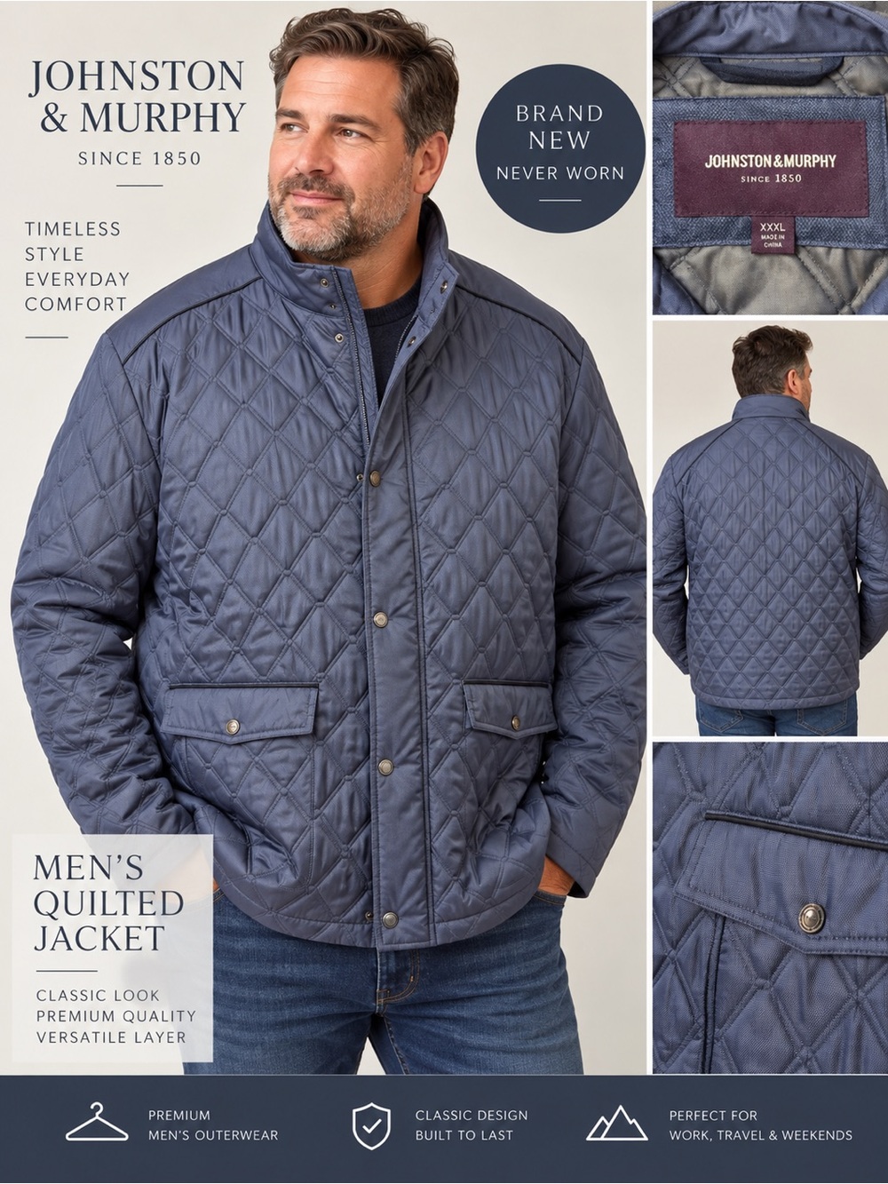 Johnston & Murphy Quilted Jacket in Navy Blue